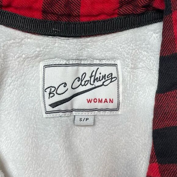 BC Clothing Jacket Pearl Snap Shirt Fleece Lined Red Black Checkered Womens Smal - Picture 2 of 9